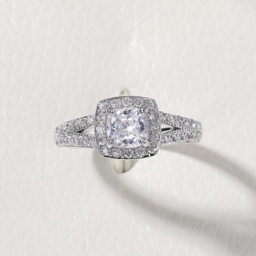 😍NEW LUXURY 14K WHITE GOLD SQUARE GEM DIAMOND ENGAGEMENT RING FOR WOMEN, K774 - Picture 7 of 8